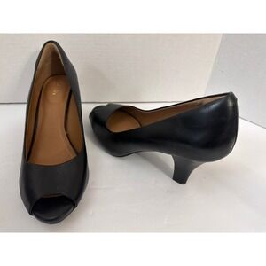 Clarks Artisan Womens Black Leather Peep Toe Pumps Heels Size 9 N Narrow Shoes